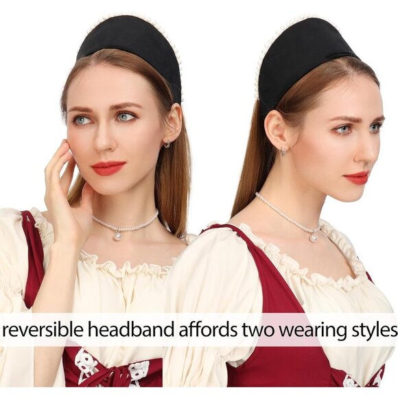 Velvet Pearl Tudor French Hood Gothic Halloween Hair Accessory Reversible main image 5
